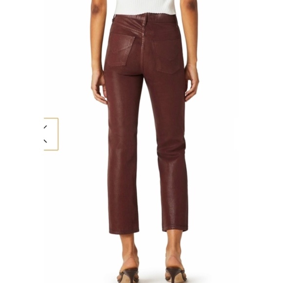 Hudson Remi High-Rise Straight Crop Coated Wax Leather Jeans Burgundy Red - Picture 2 of 10